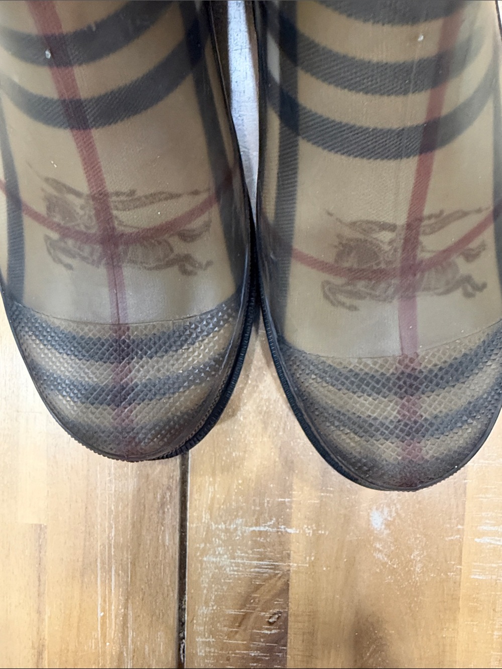 Authentic Burberry Tan Plaid Knee-High Rain Boots - Picture 10 of 11